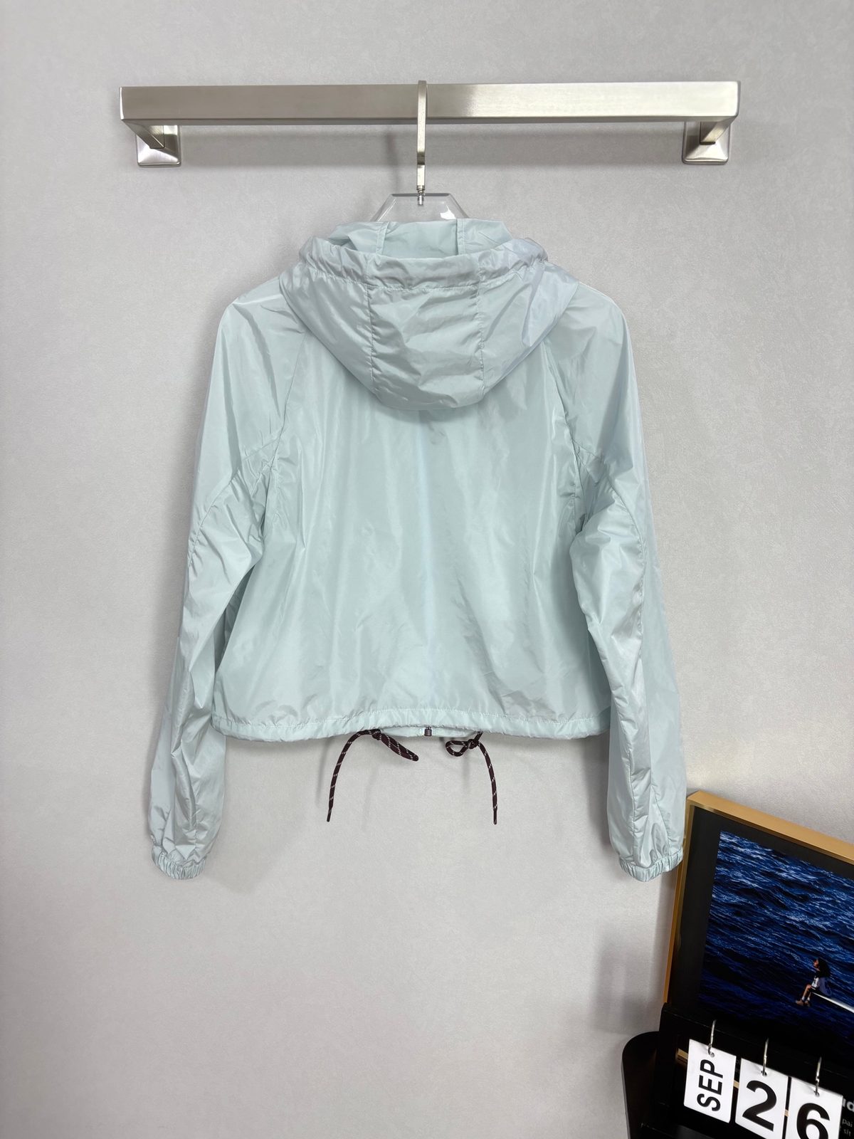 Light Blue Nylon Hooded Windbreaker Jacket
