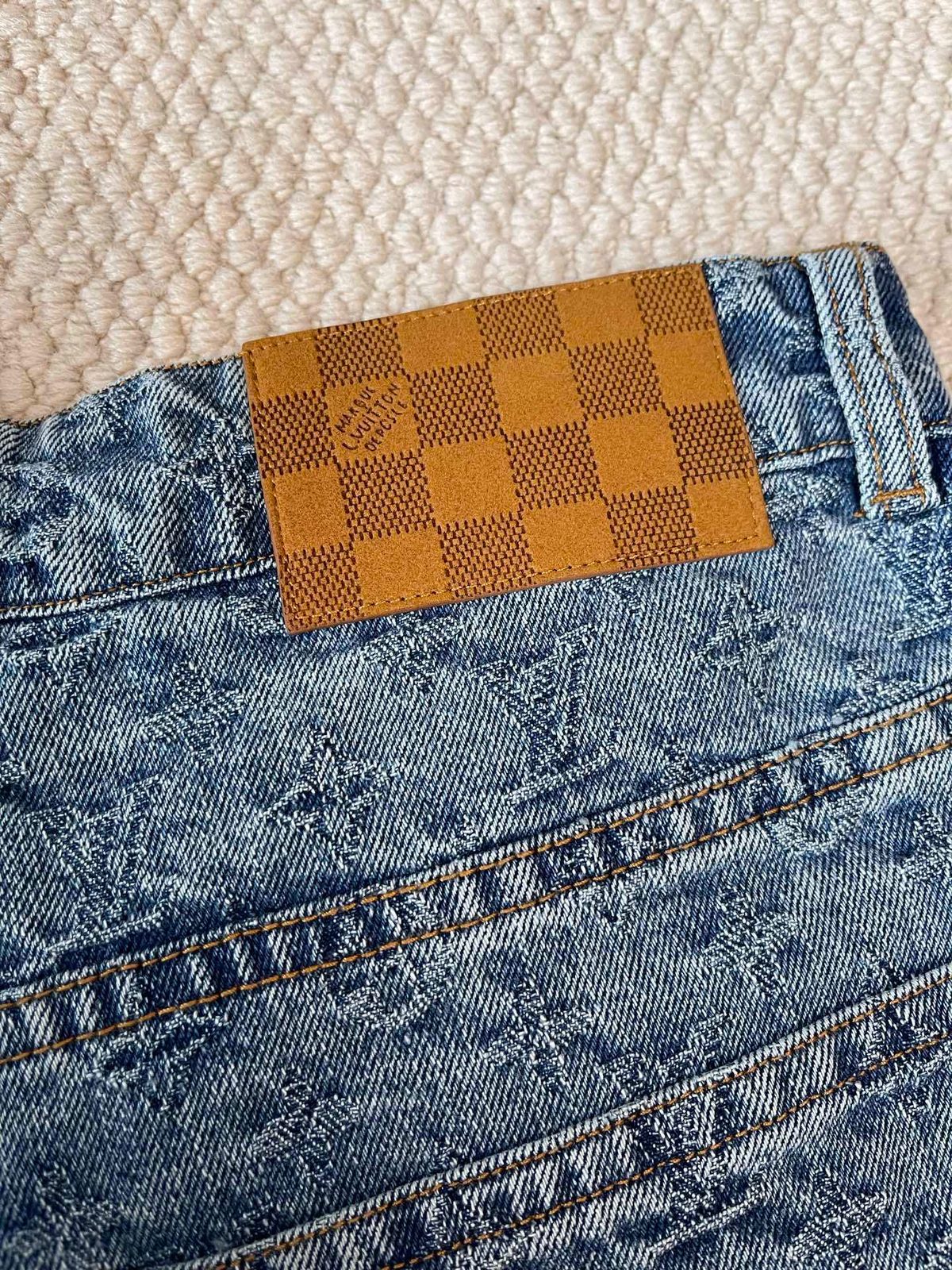Luxury Designer Denim Jeans with Leather Patch