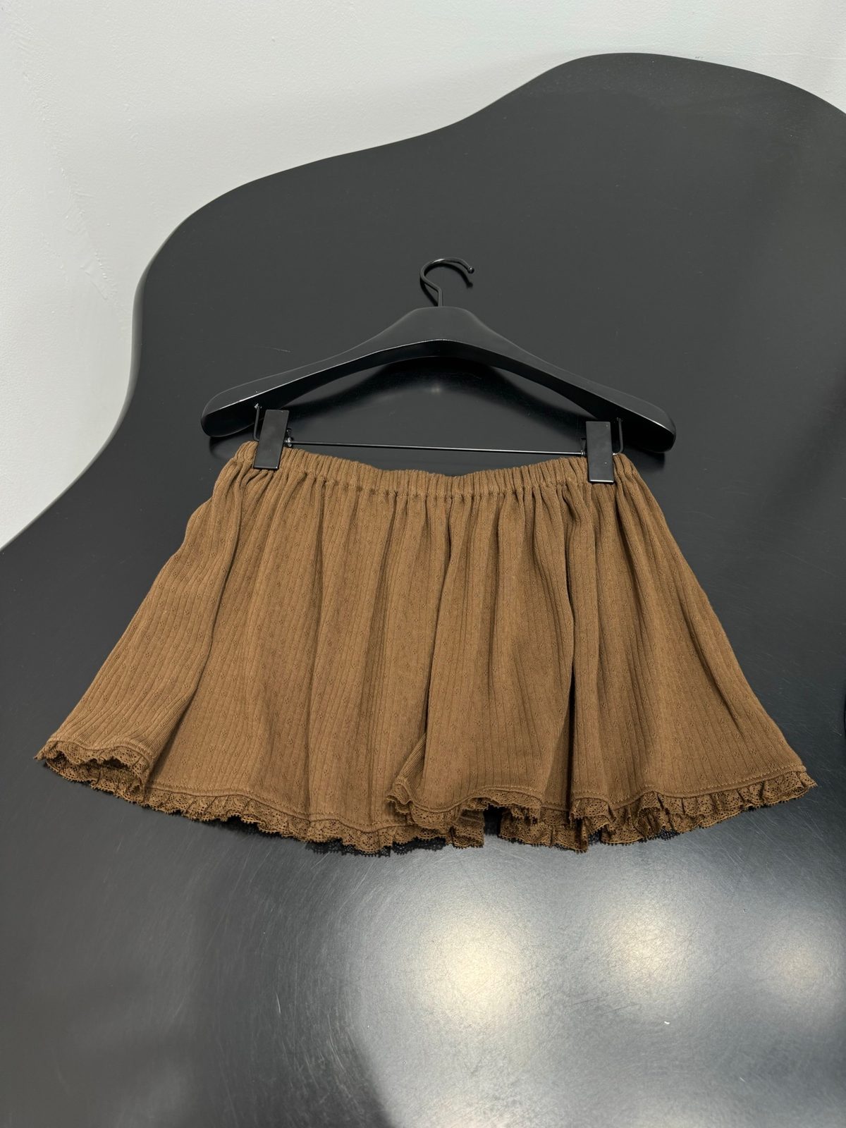 Miu Miu Ribbed Lace-Trim Shorts