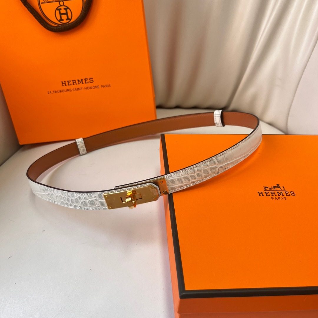 Hermès Crocodile Leather Belt with Gold Buckle