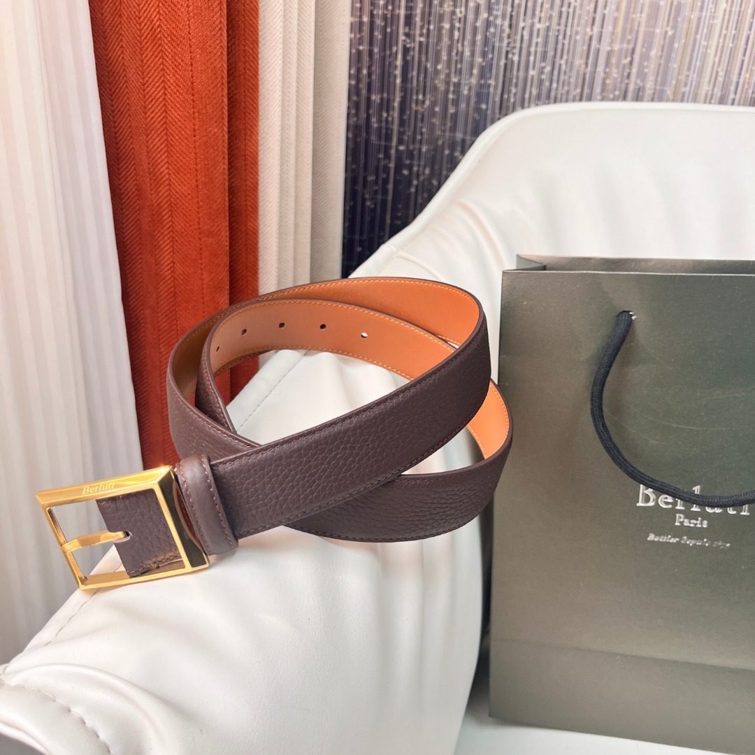 Berluti Reversible Leather Belt with Gold Buckle