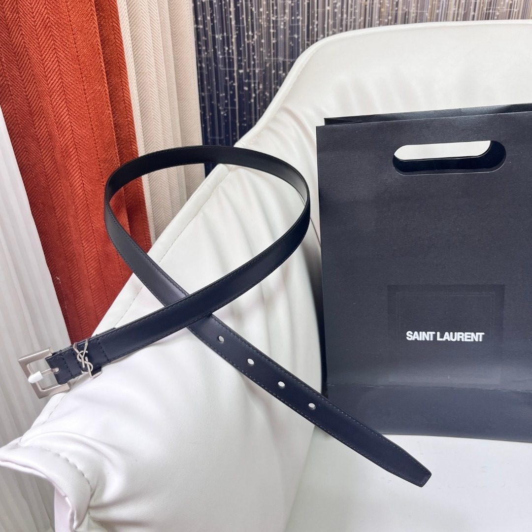 Saint Laurent Navy Leather Belt
