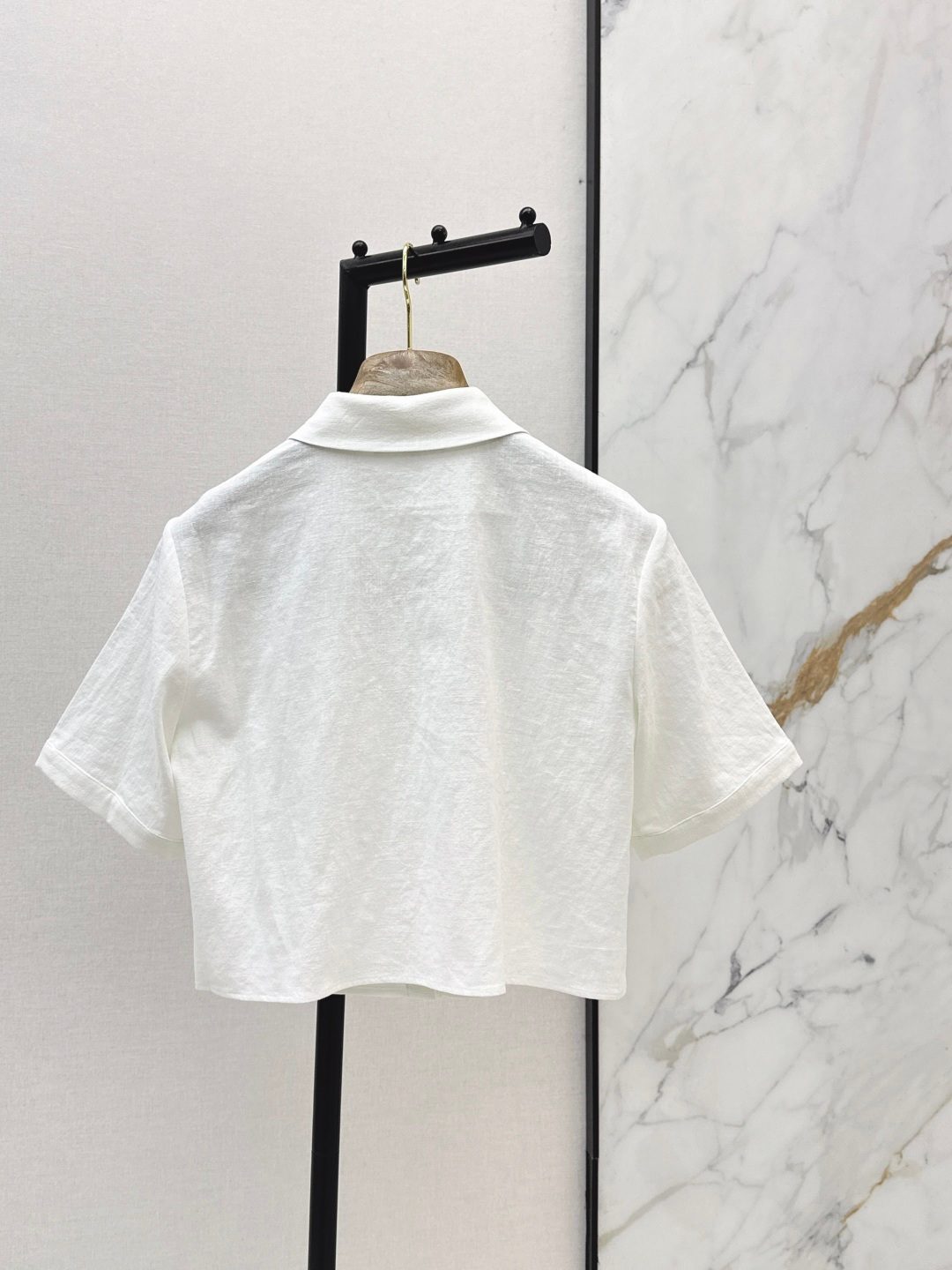 Linen Short-Sleeve Collar Shirt White