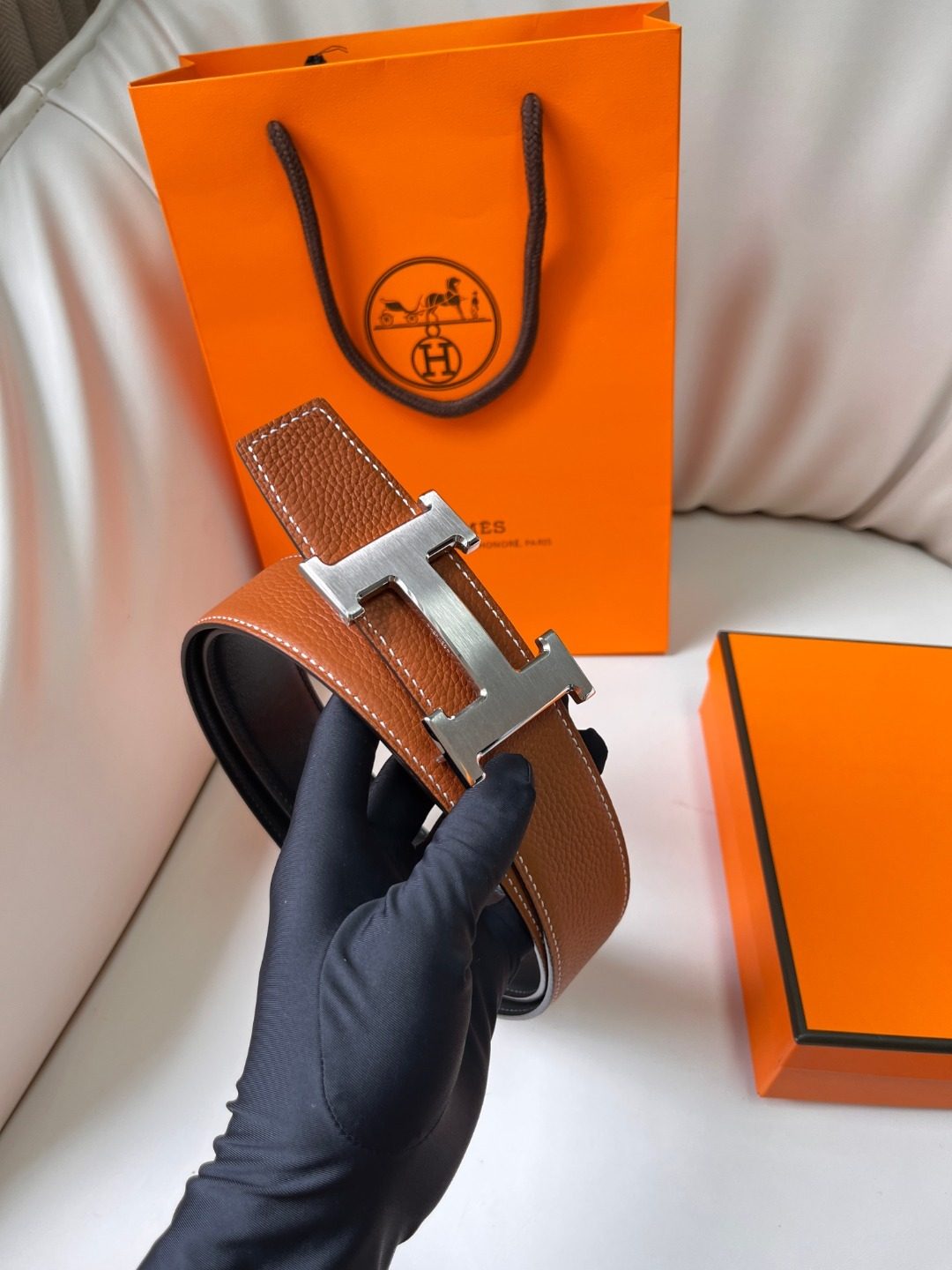 Hermès H Buckle Reversible Leather Belt