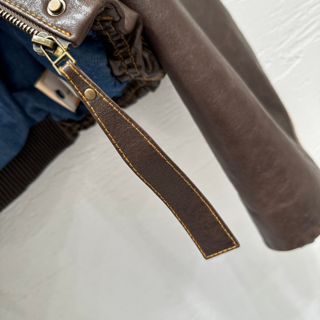 Brown Leather Jacket with Denim Lining