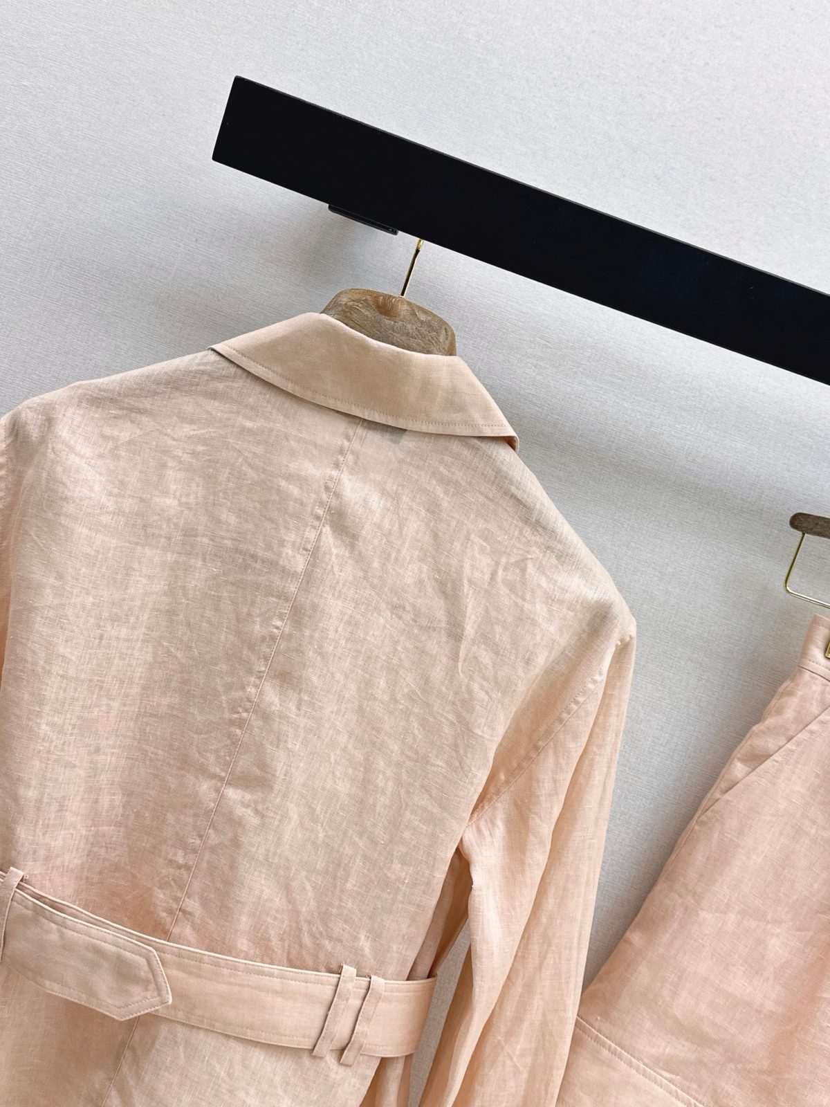 Linen Utility Jacket with Belt - Beige