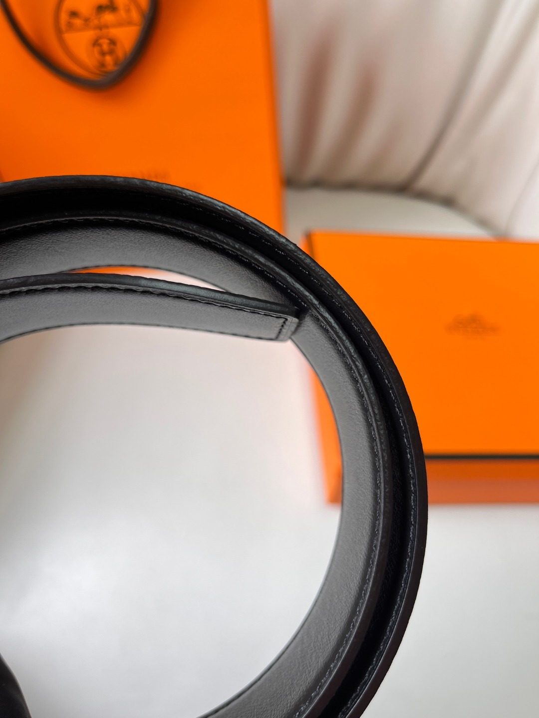 Hermès Constance H Reversible Leather Belt, Black, Silver Buckle