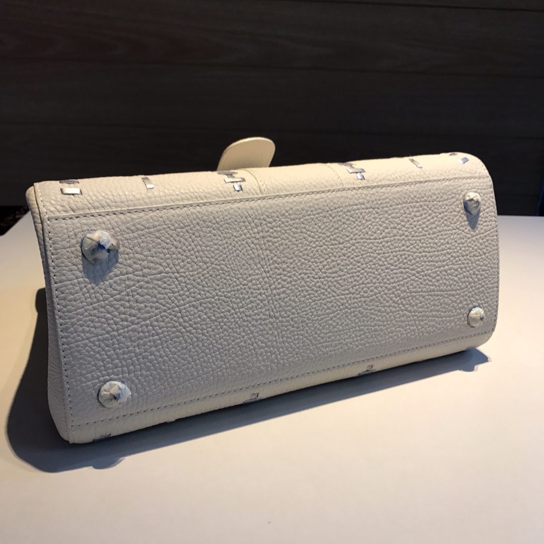 Delvaux Leather Wallet with Blue Stitching