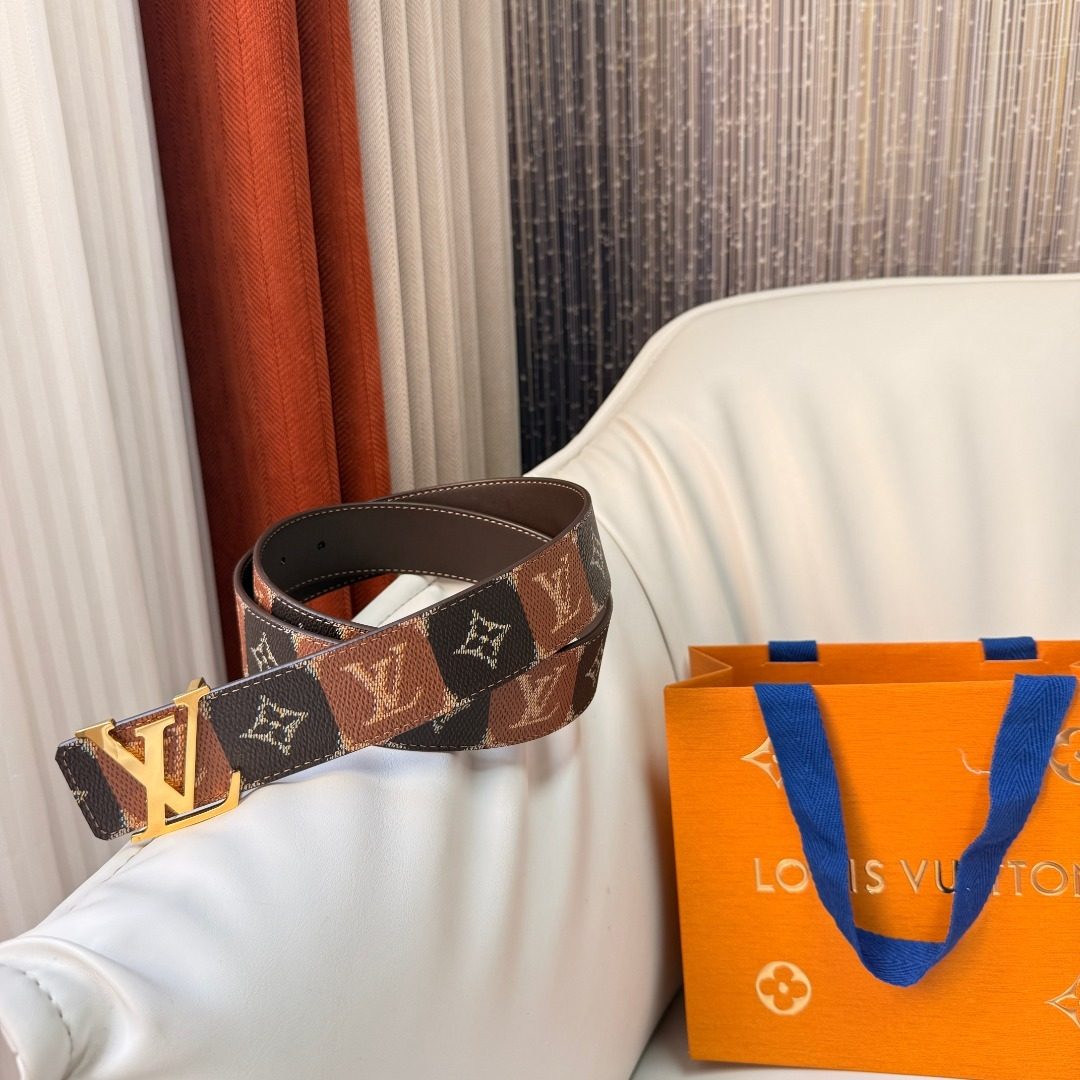 Louis Vuitton Damier Leather Belt Gold Buckle