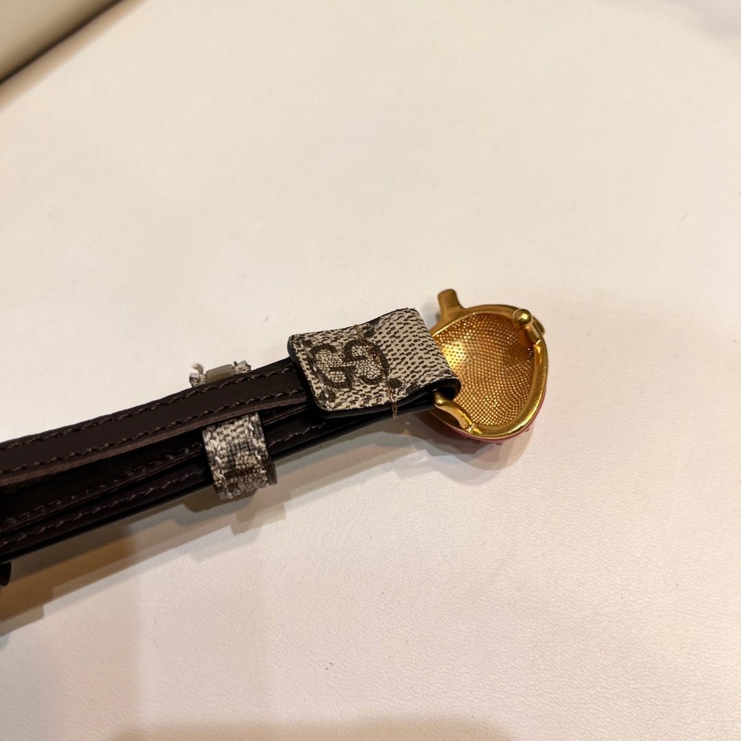 Gucci GG Monogram Leather Belt with Bee Buckle