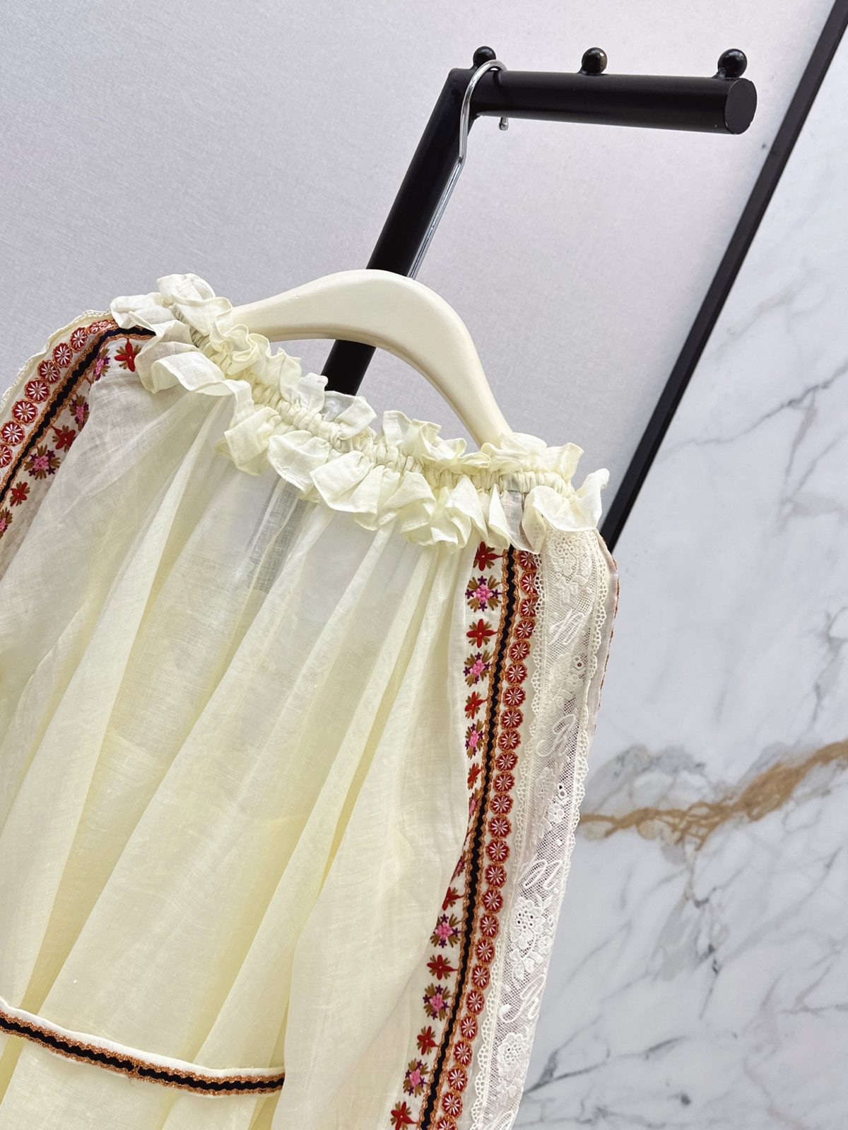 Embroidered Ruffle Silk Maxi Dress