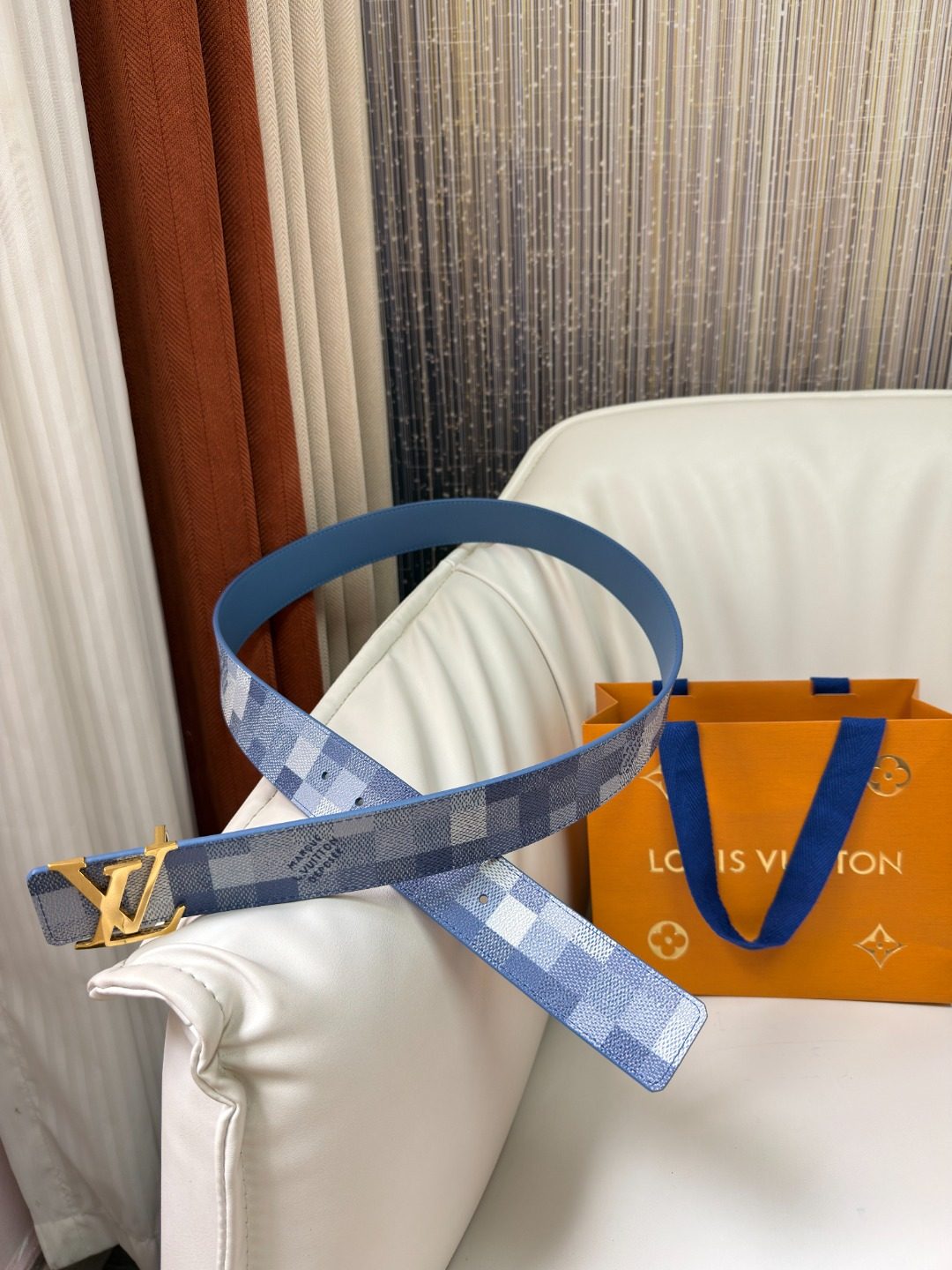Louis Vuitton Damier Azur Leather Belt