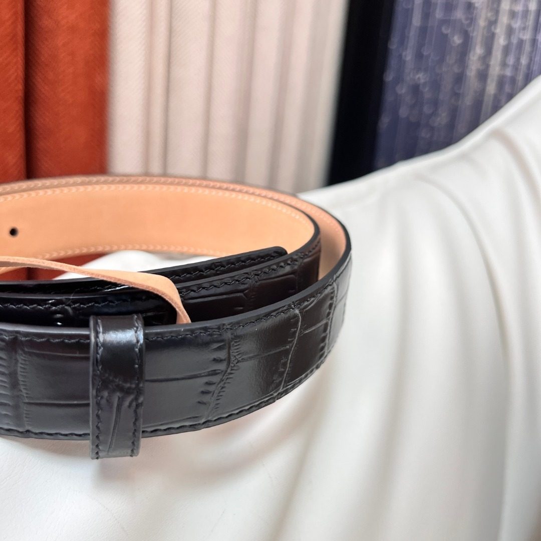 Balenciaga Crocodile Embossed Leather Belt