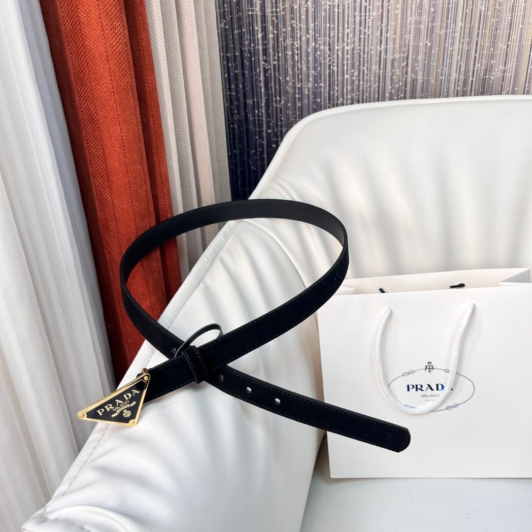 Prada Black Velvet Triangle Logo Belt