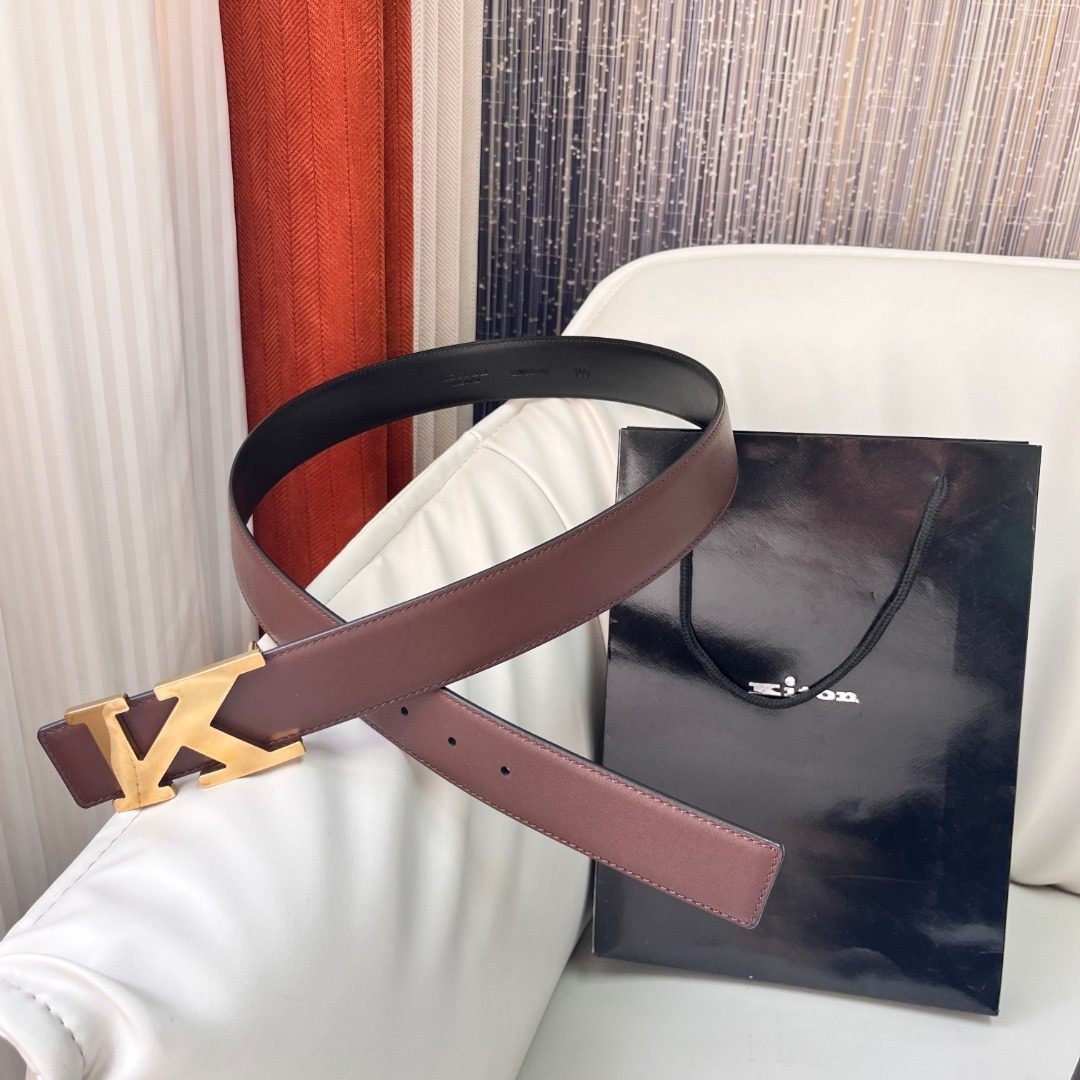 Kiton Reversible Leather Belt with Gold Buckle