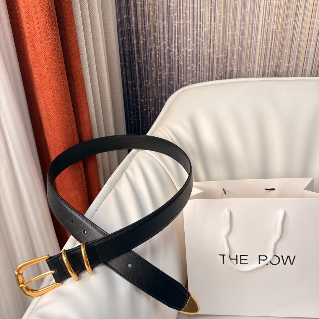 The Row Black Leather Gold Hardware Belt