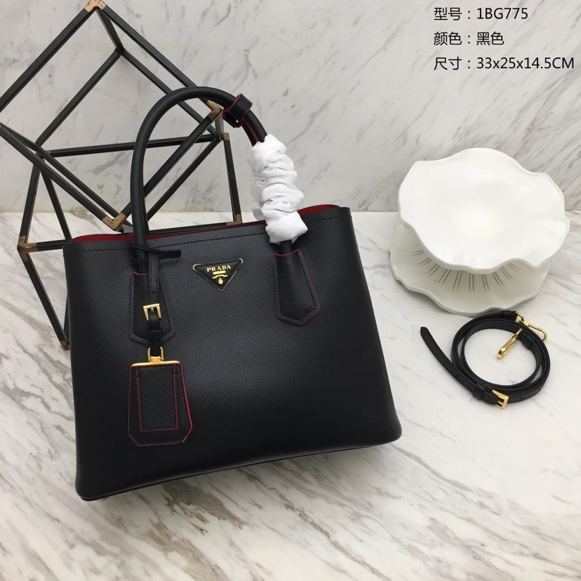 Prada Saffiano Leather Tote Bag Black