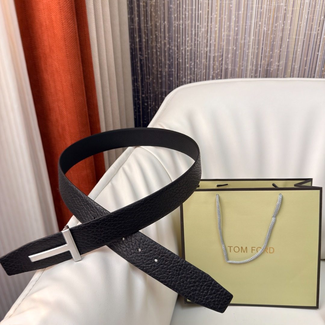 Tom Ford Black Grained Leather Belt
