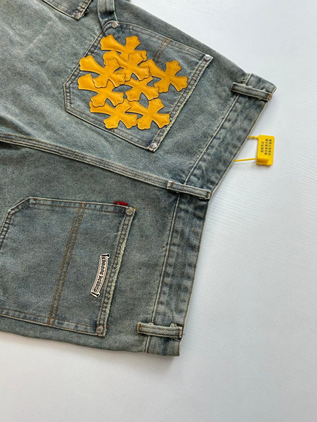 Luxury Cross-Patch Distressed Denim Shorts