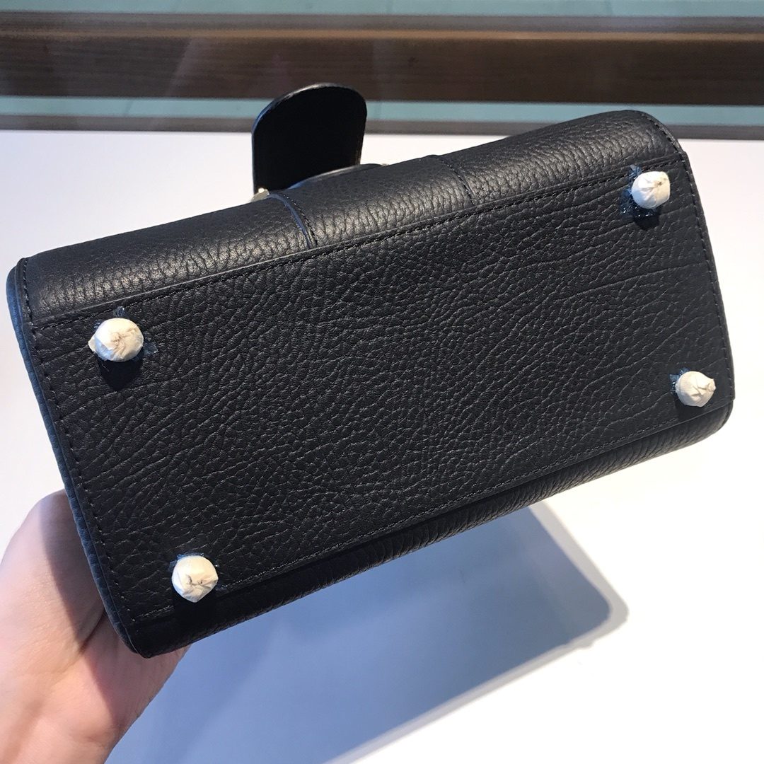 Delvauxs Black Leather Top Handle Bag