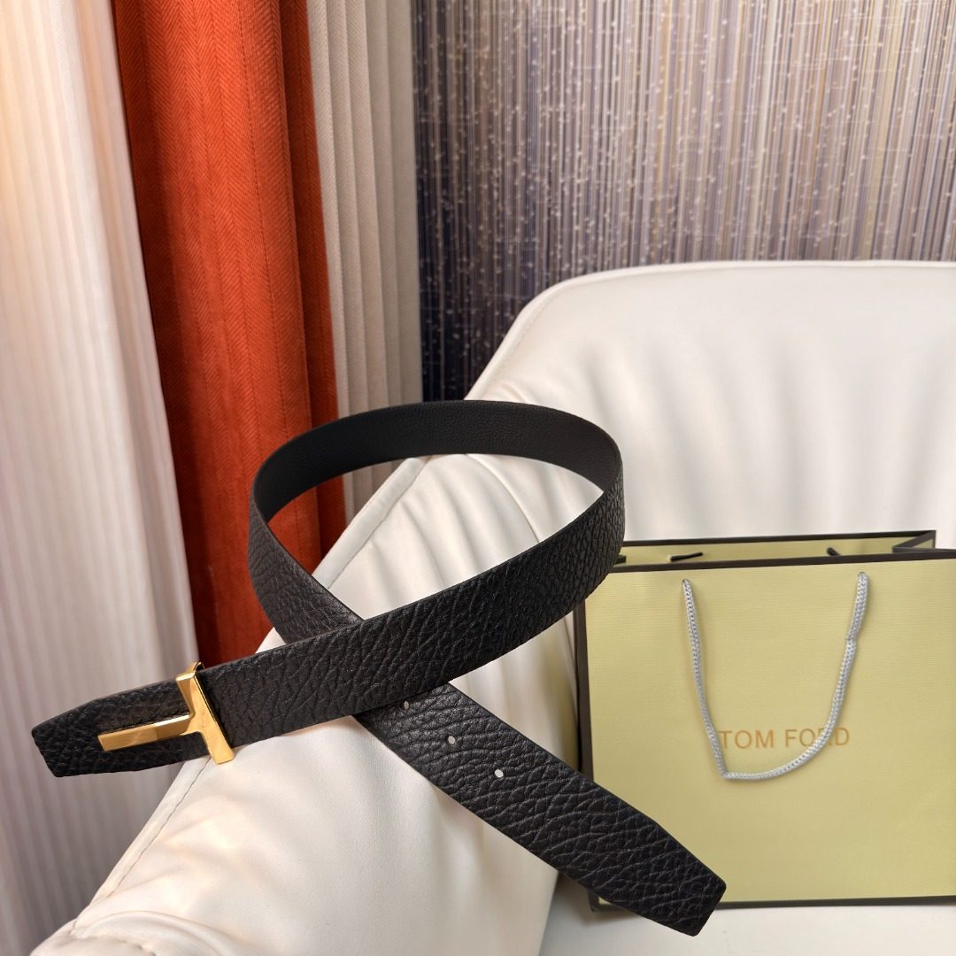 Tom Ford Black Leather T-Buckle Belt