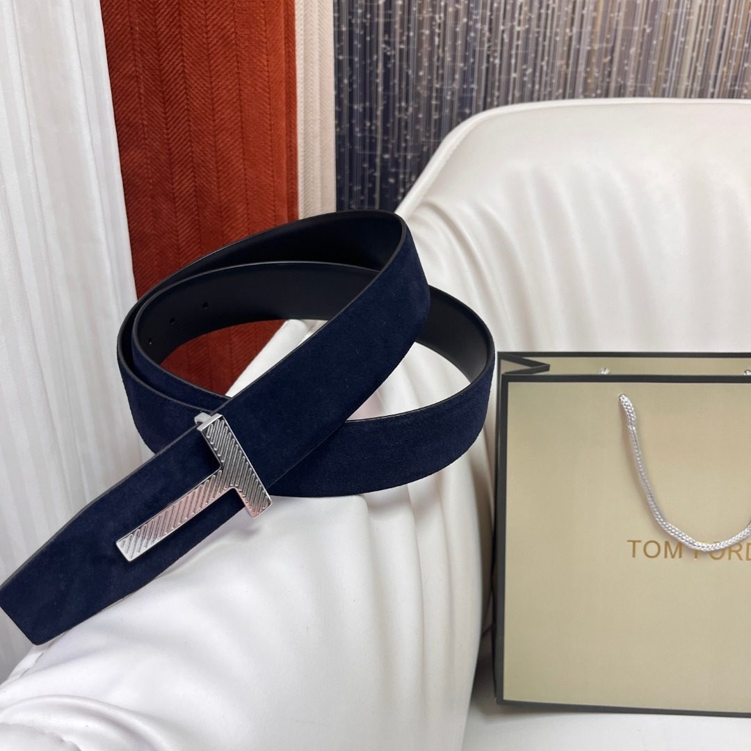 Tom Ford Suede Leather Belt Navy