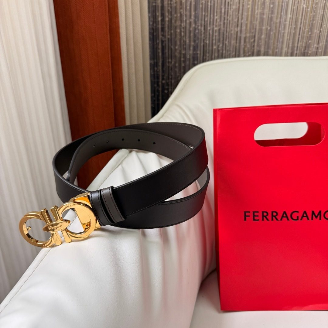 Ferragamo Gancini Leather Belt Black