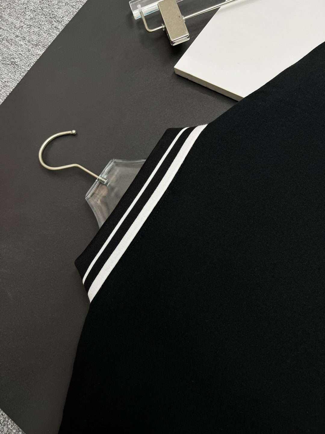Black Polo Shirt with Striped Collar