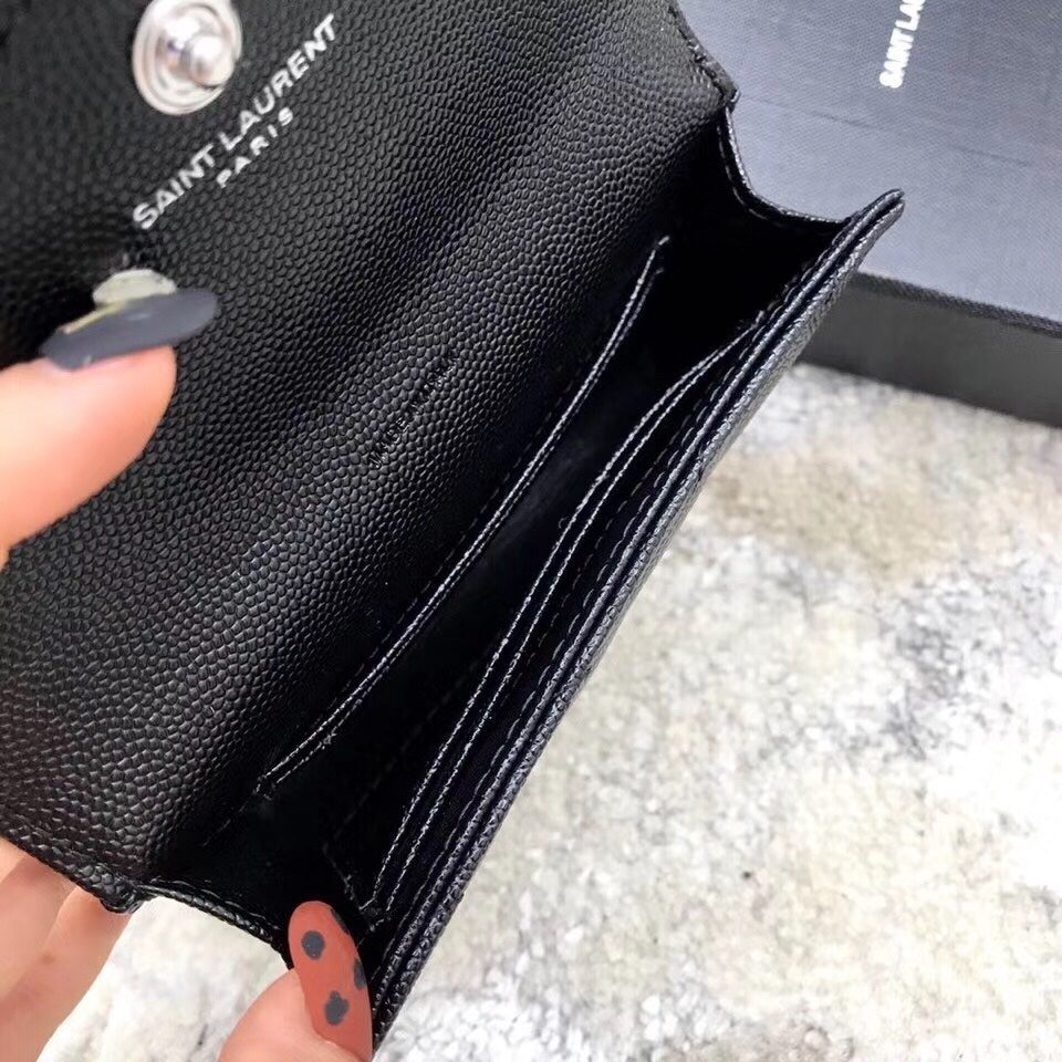 Saint Laurent Black Leather Continental Wallet