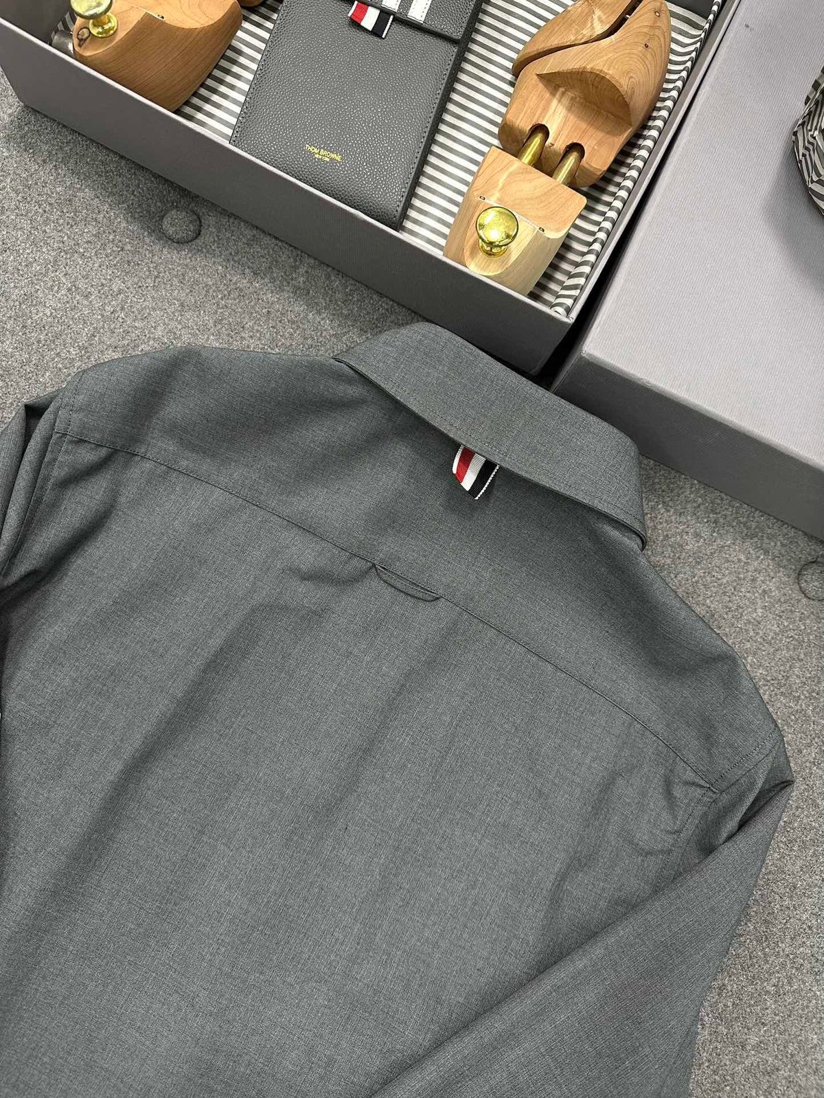 Thom Browne Grey Wool Button-Up Shirt