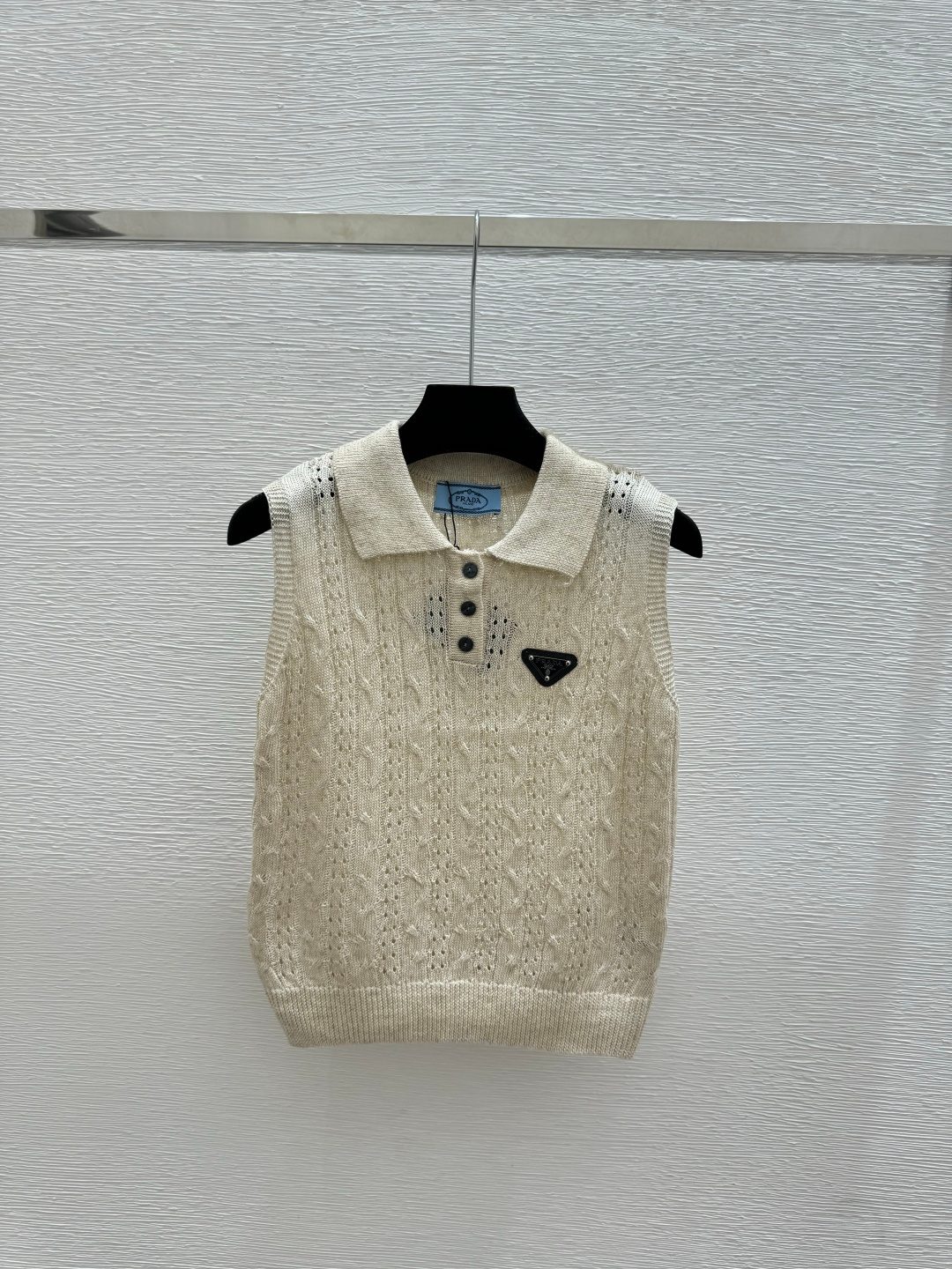 Prada Triangle Logo Knit Vest White