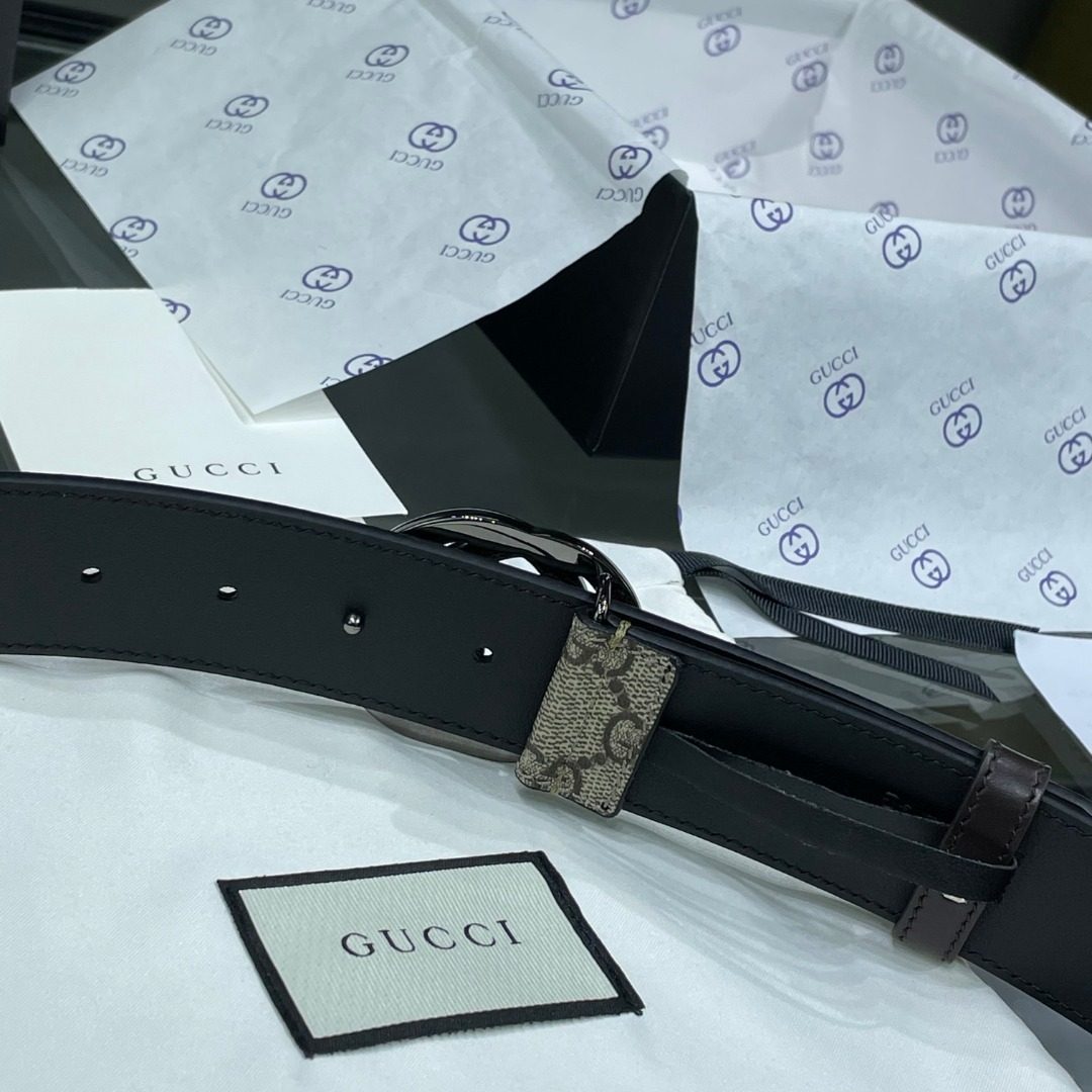 Gucci GG Monogram Belt with Black Buckle
