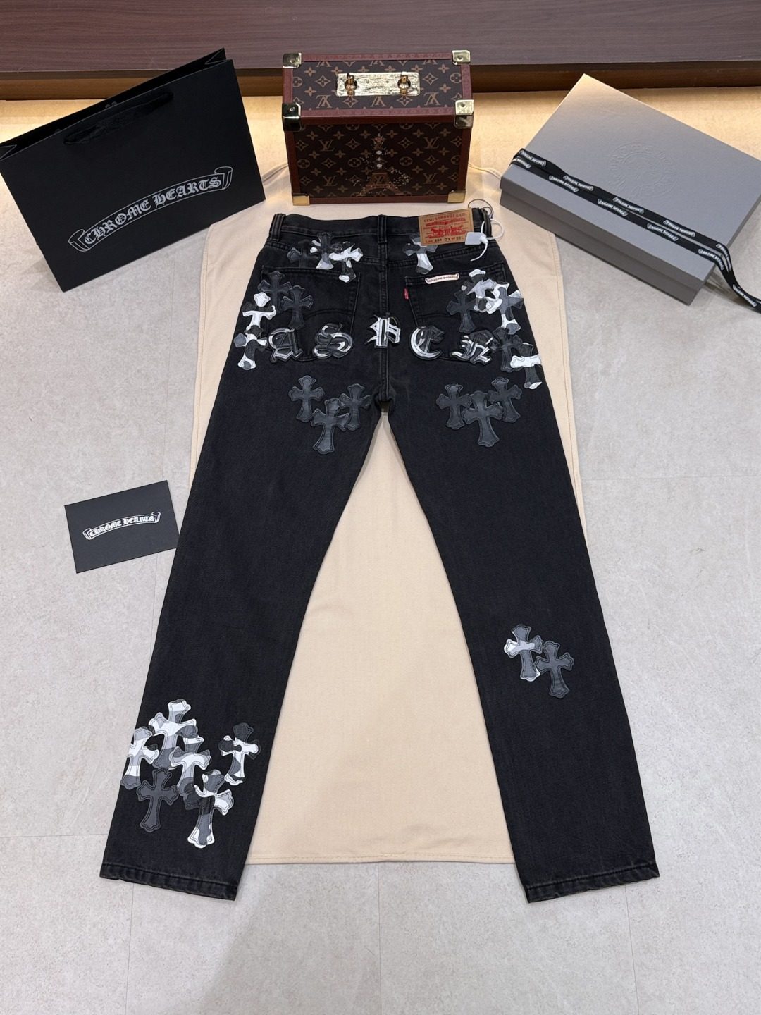 Chrome Hearts Cross Embroidered Black Jeans