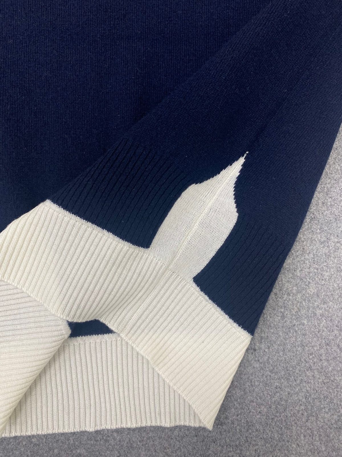 Navy Wool Crewneck T-Shirt with Cream Trim