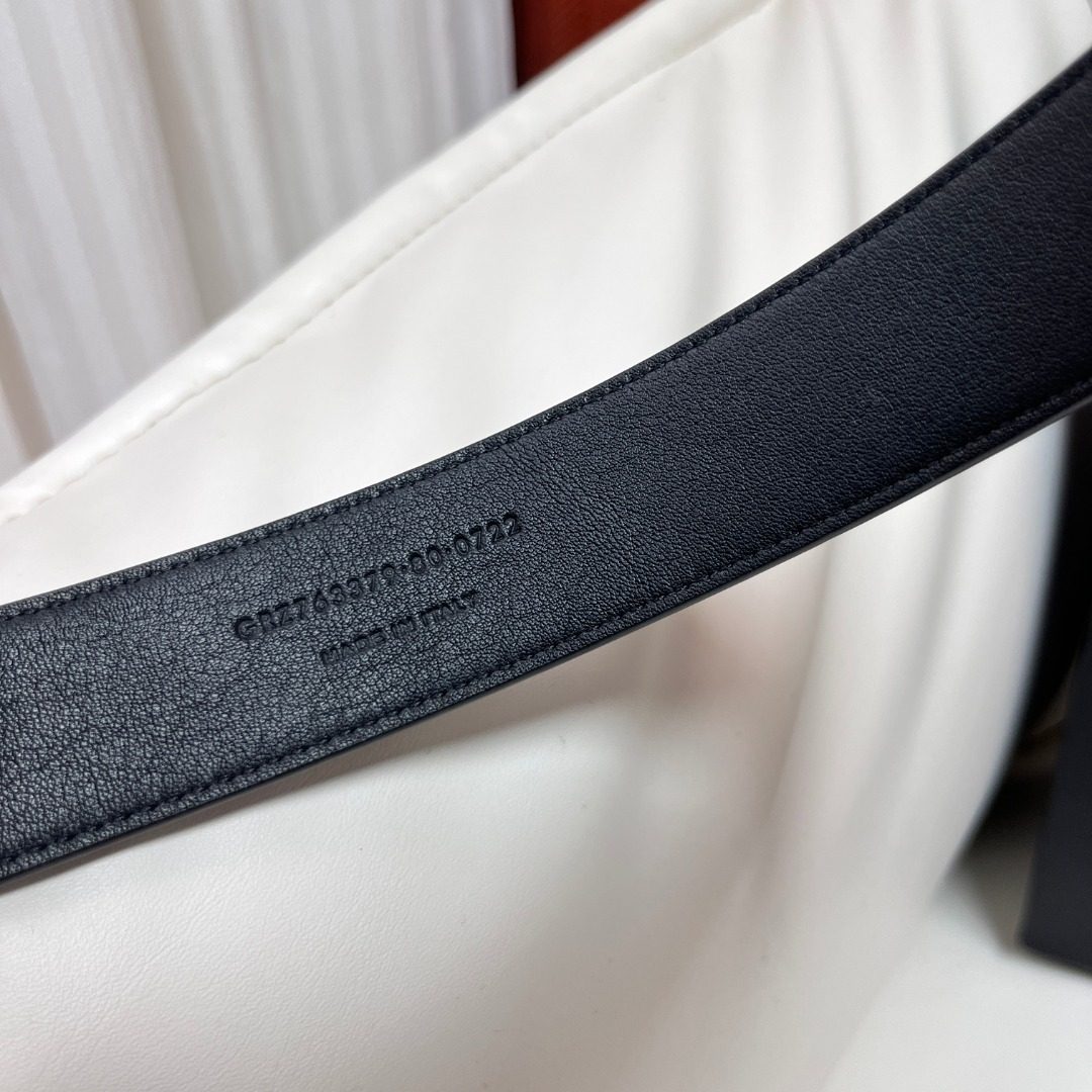 Saint Laurent Paris Crocodile Embossed Leather Belt