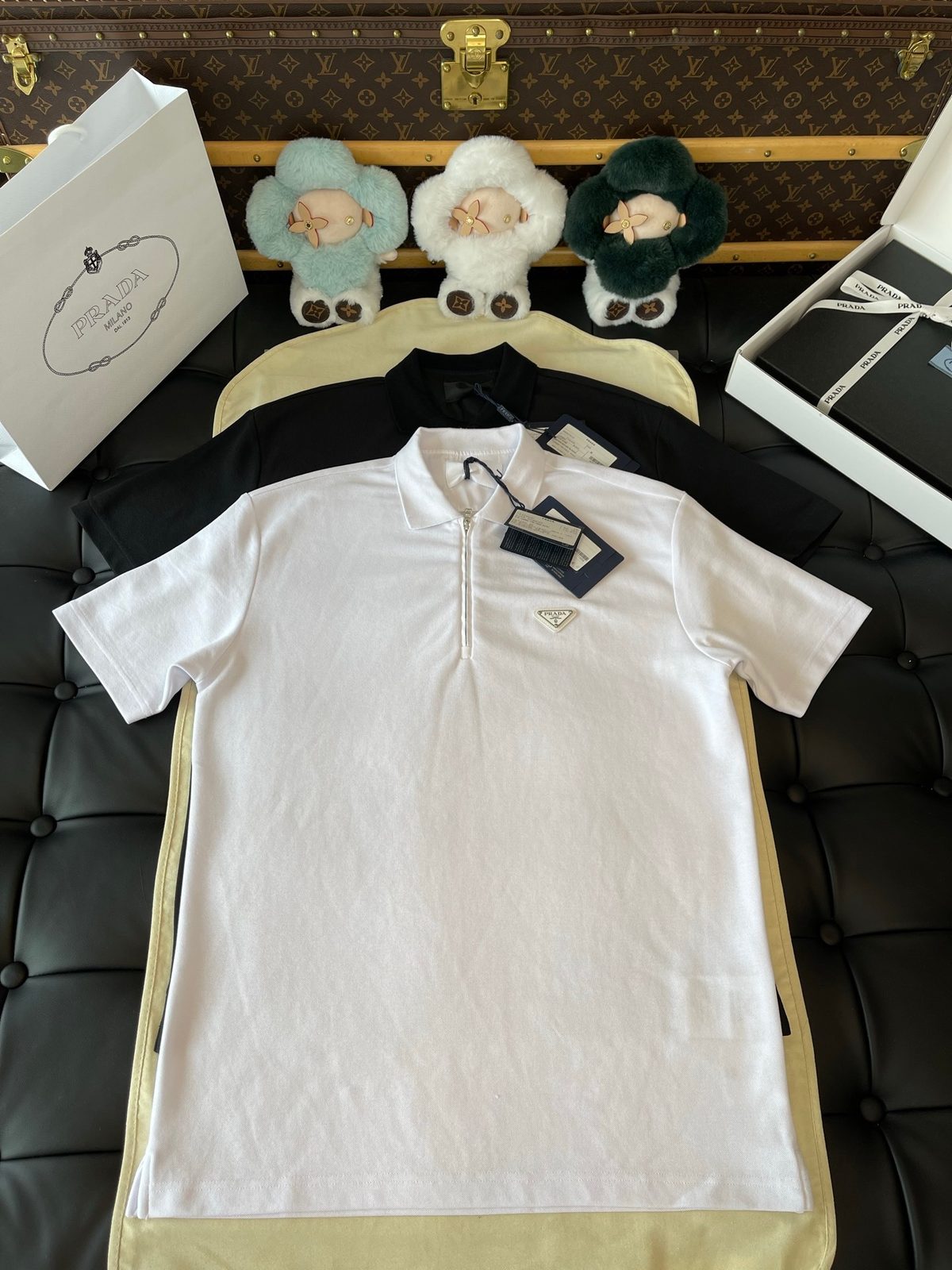 Prada White Cotton Zip Polo Shirt
