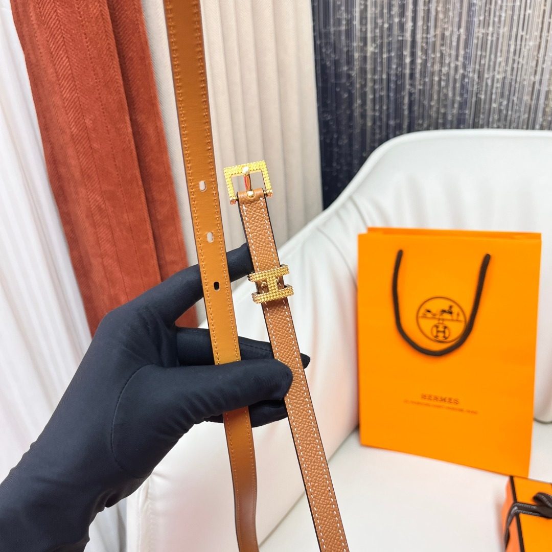 Hermès Reversible Leather Belt with Gold Buckle