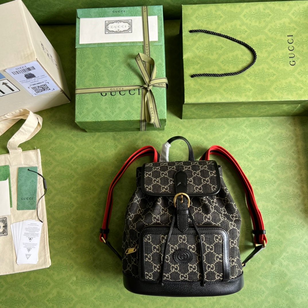 Gucci GG Canvas Backpack with Red Straps