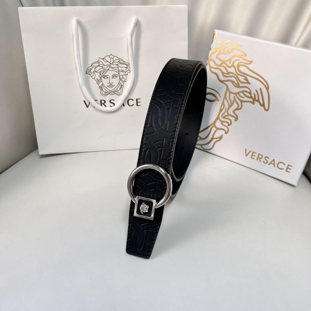 Versace Black Crocodile Embossed Leather Belt