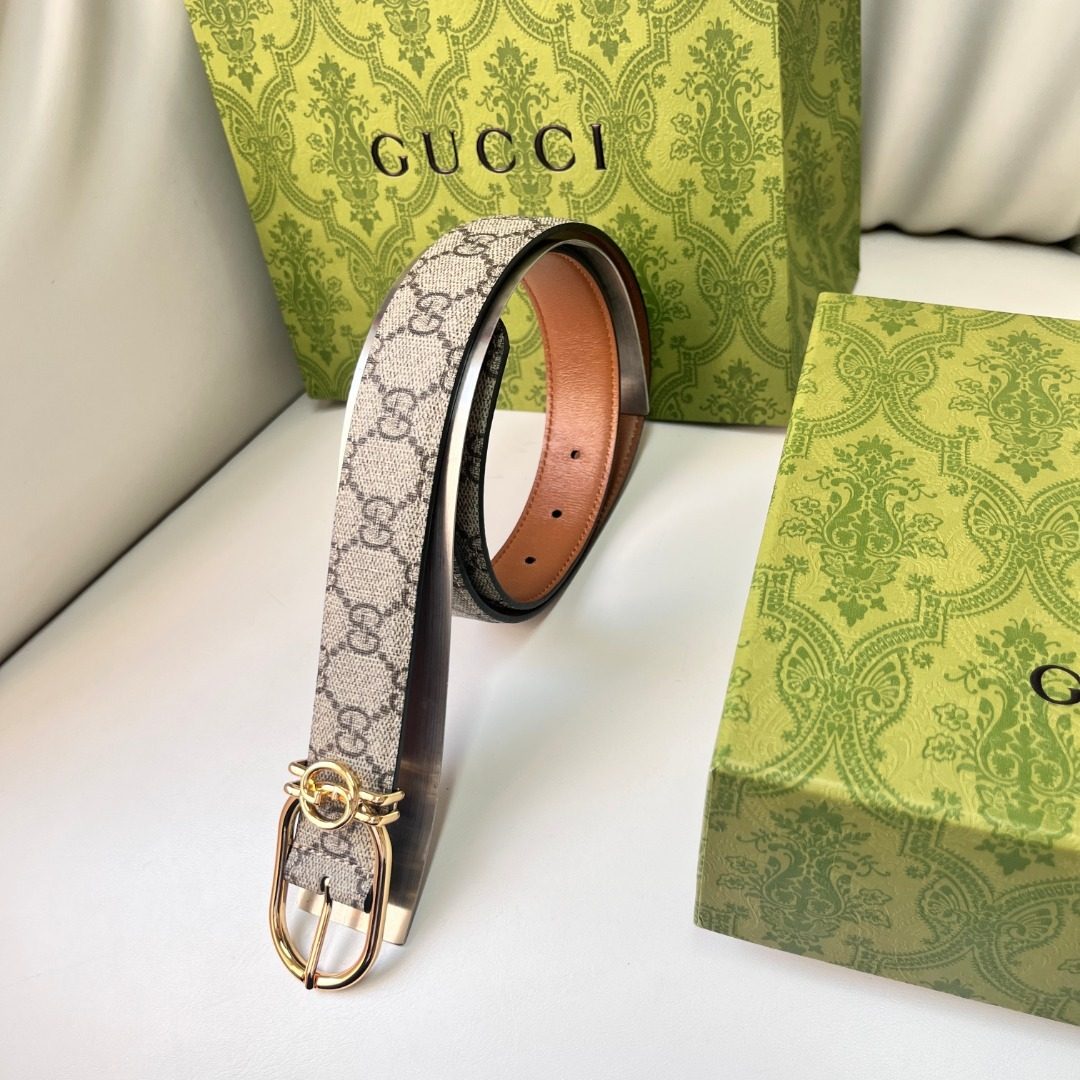 Gucci GG Monogram Canvas Leather Belt
