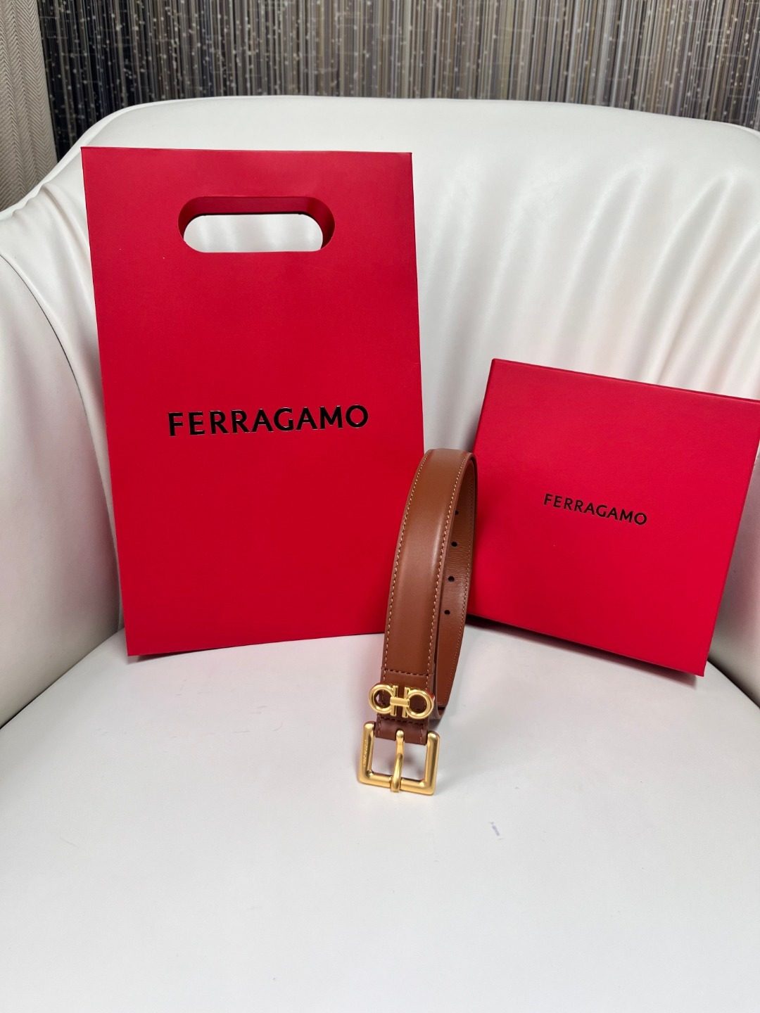 Ferragamo Gancini Leather Belt Brown