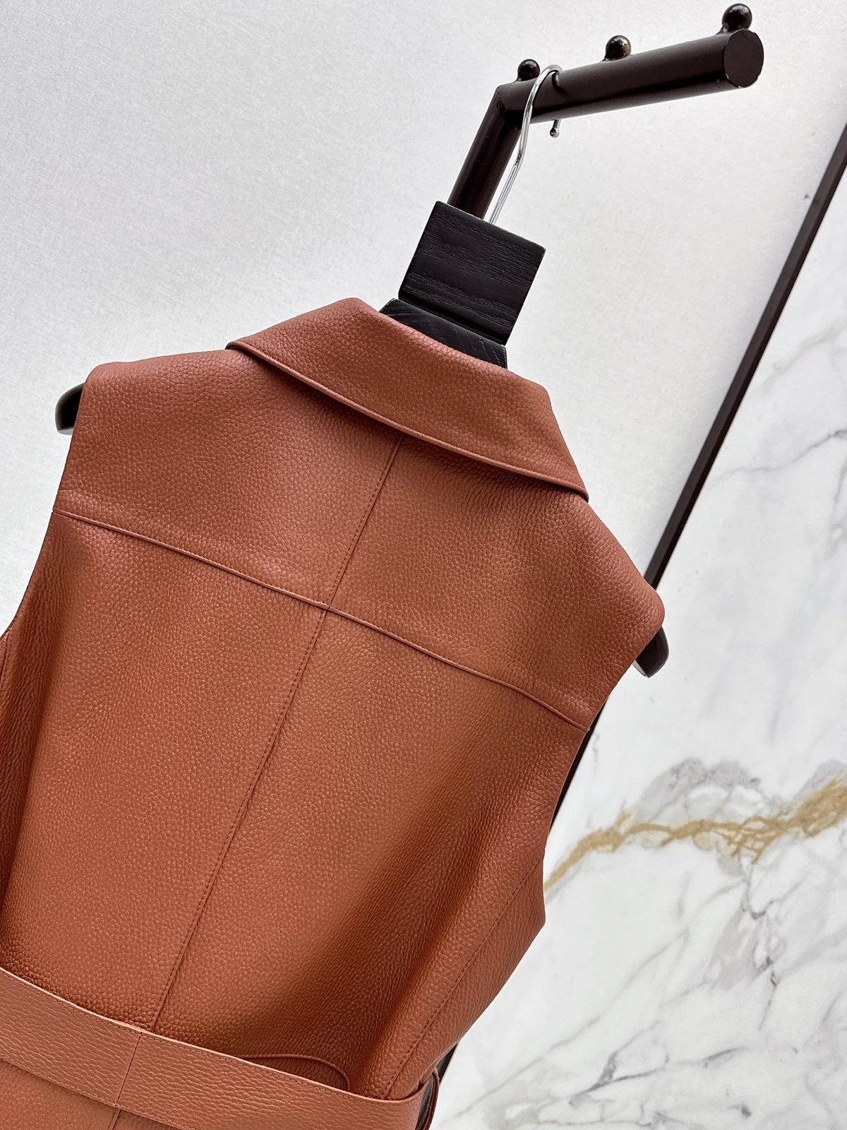 Leather Collared Sleeveless Vest with Belt
