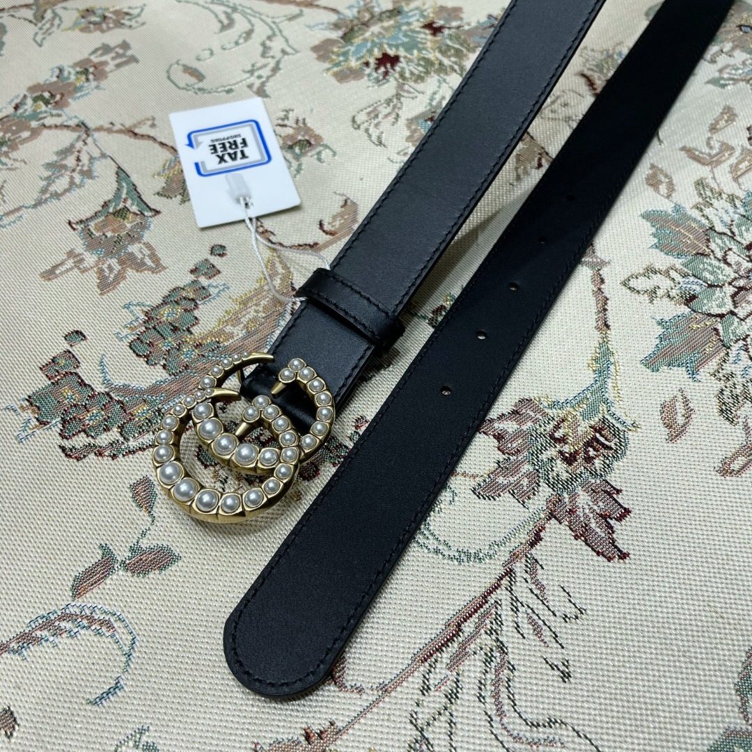 Gucci Pearl GG Marmont Leather Belt