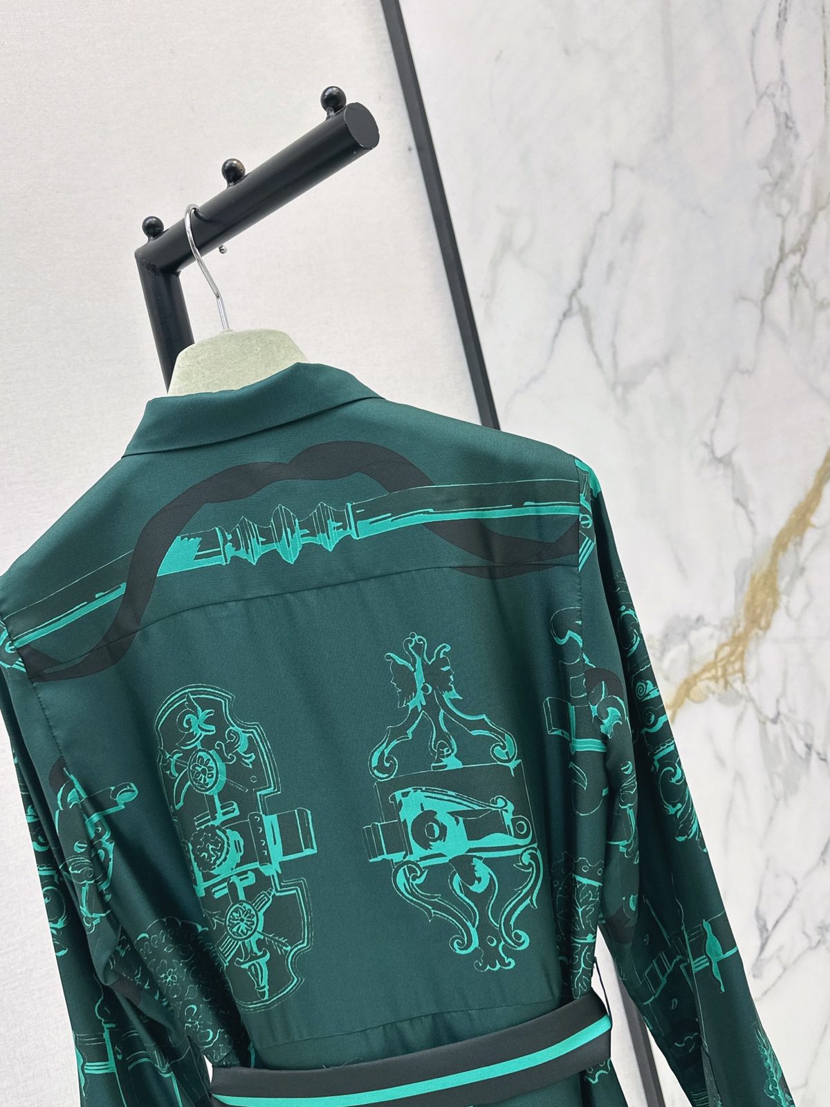 Hermès Silk Twill Shirt Dress with Baroque Print