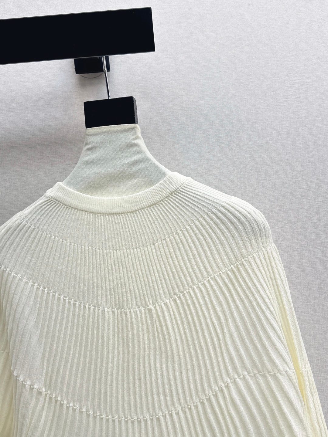 Cream Ribbed Knit Crewneck Sweater