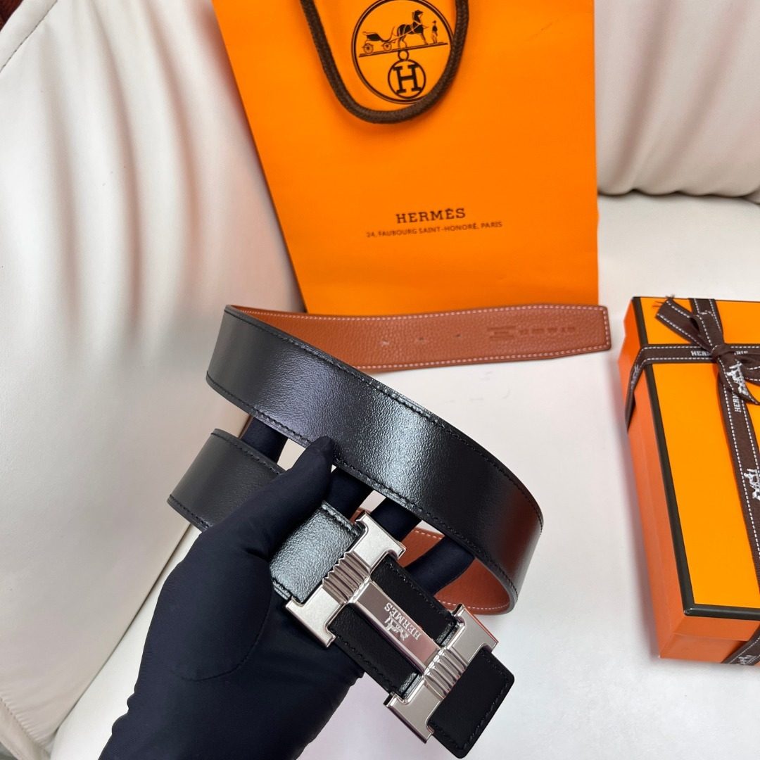 Hermès Reversible H Buckle Leather Belt
