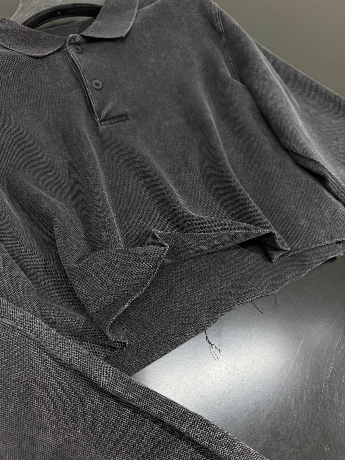 Grey Polo Shirt Collared Long Sleeve