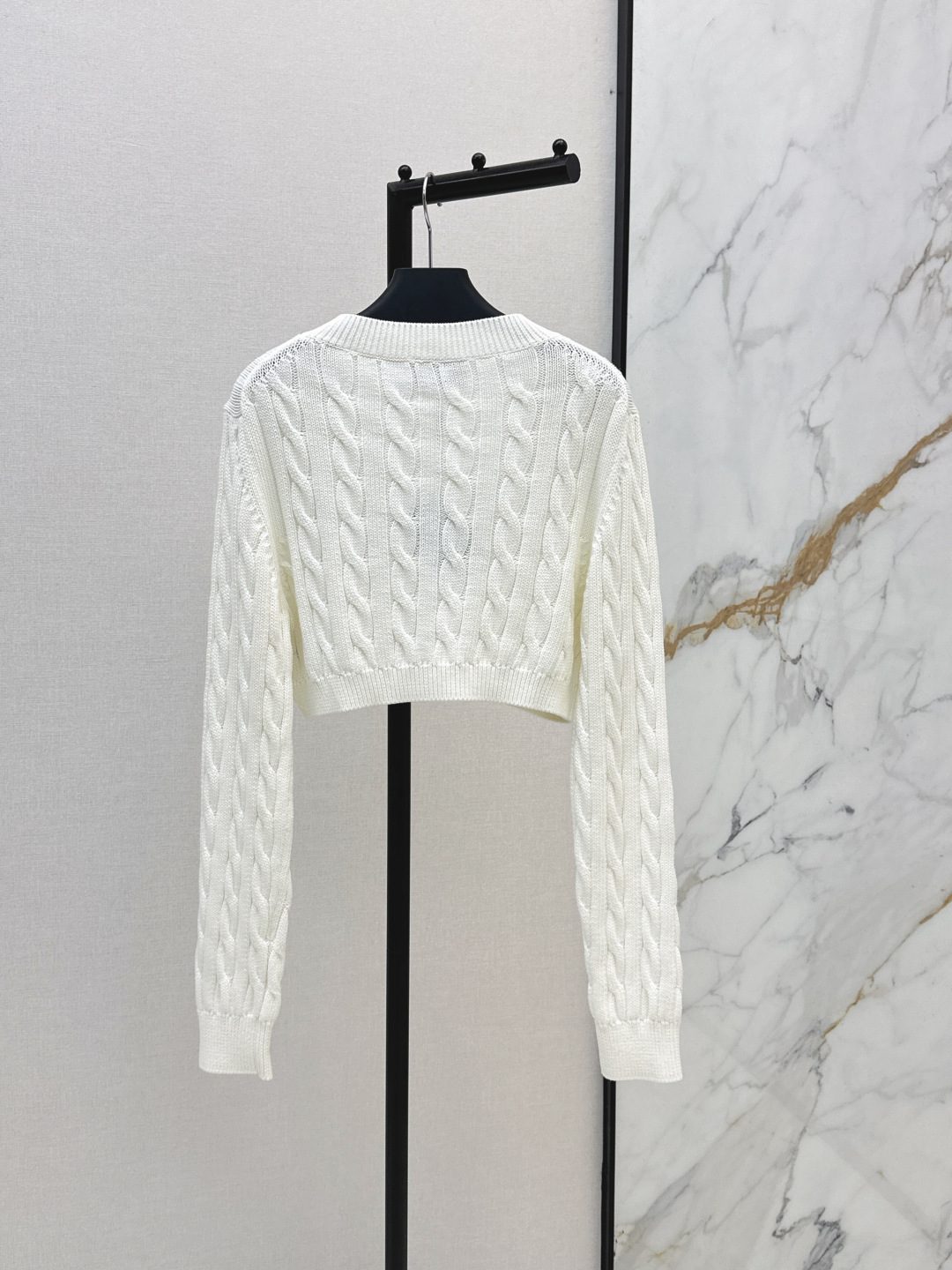 Prada Cable Knit Cropped V-Neck Sweater