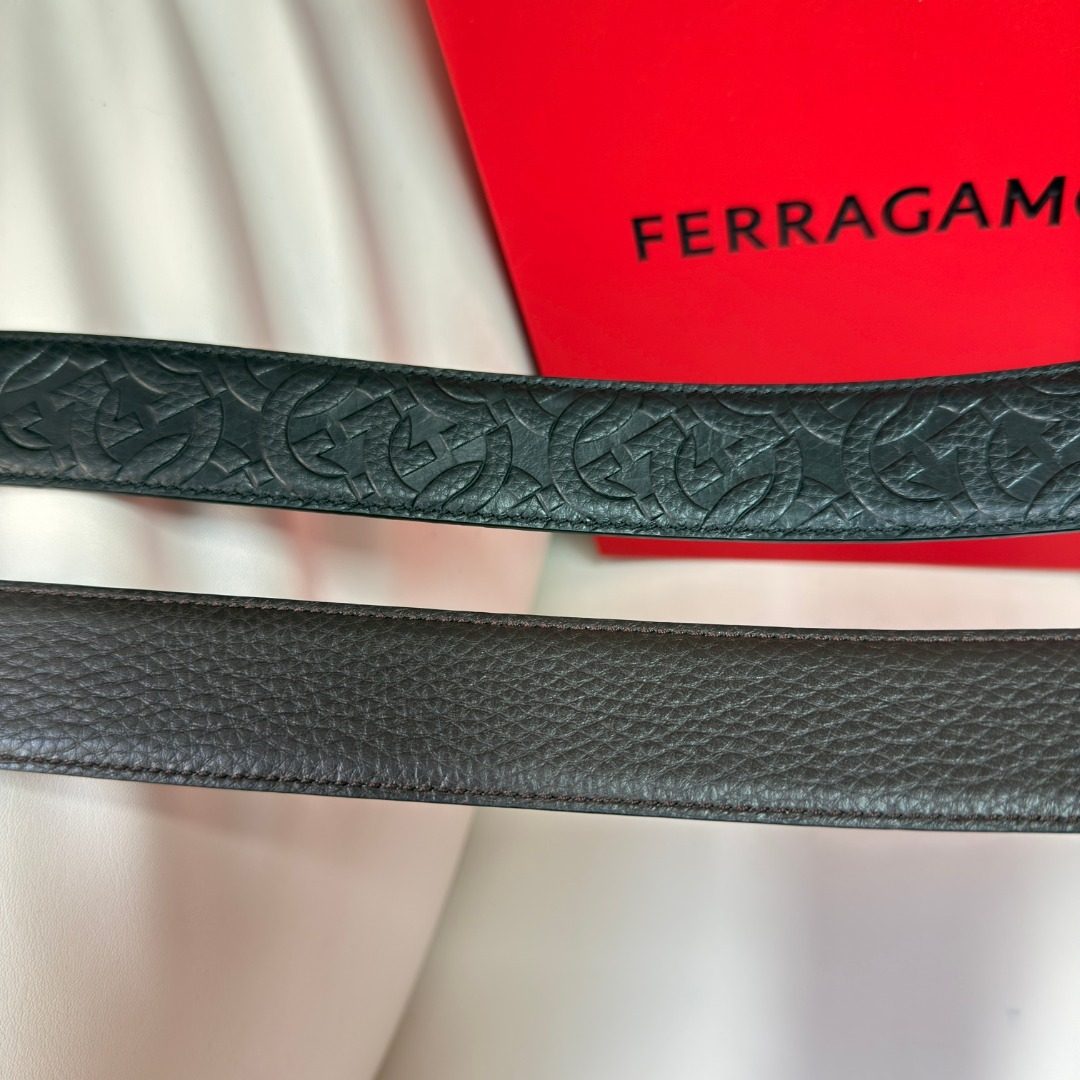 Ferragamo Embossed Leather Belt Black