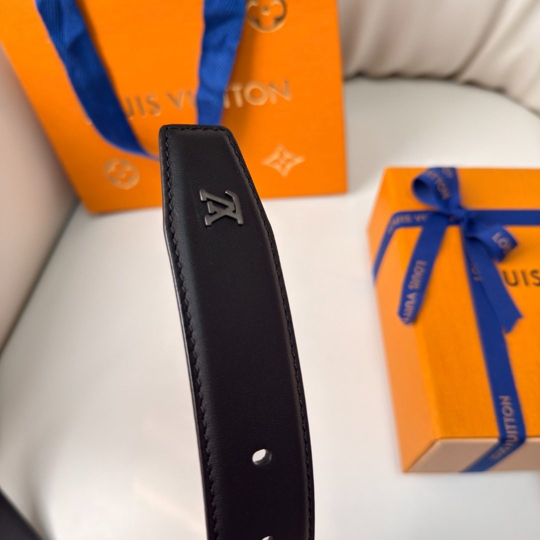Louis Vuitton Black Leather Belt with Gold Buckle